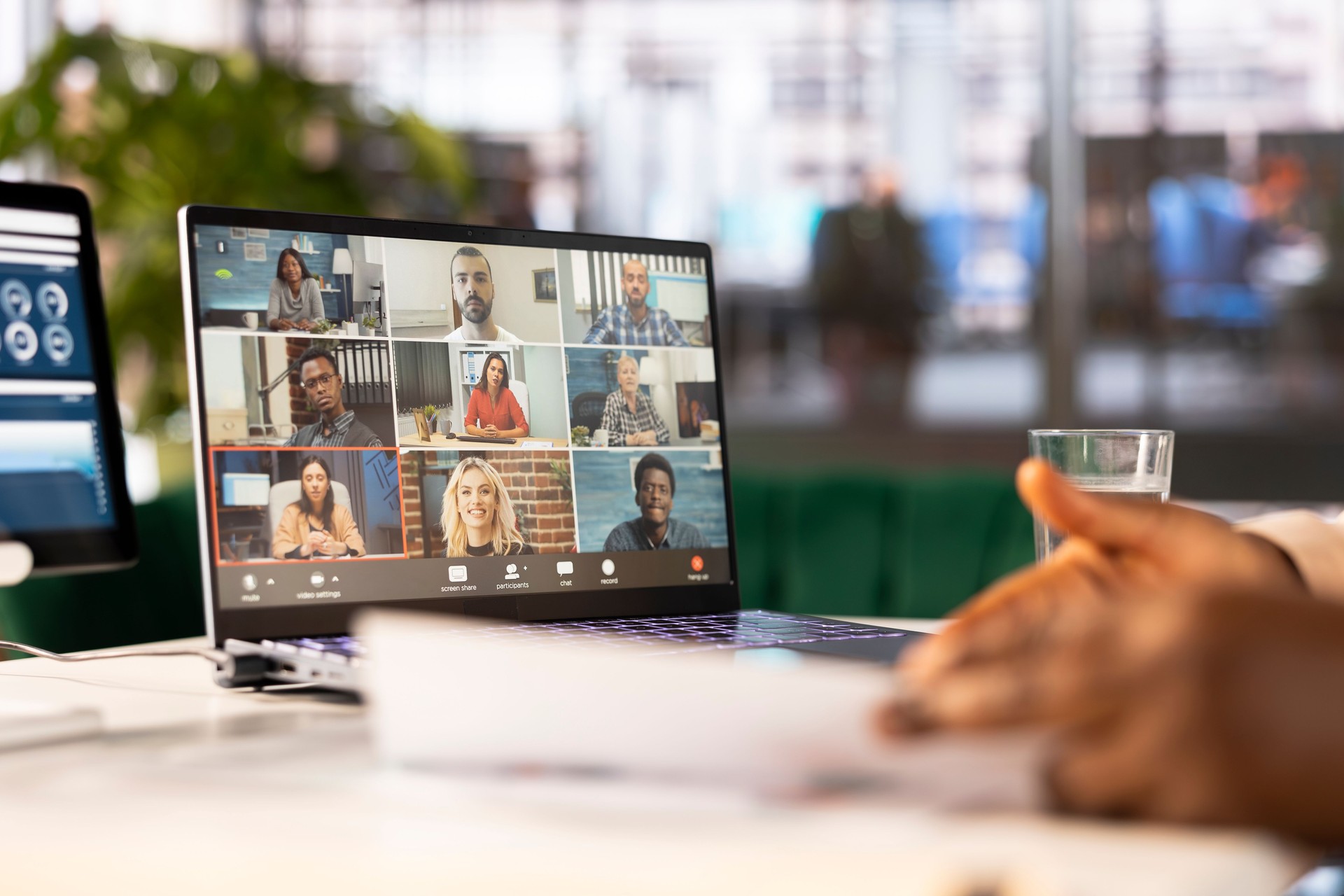 Close up of manager in videoconference meeting analyzing sales performance